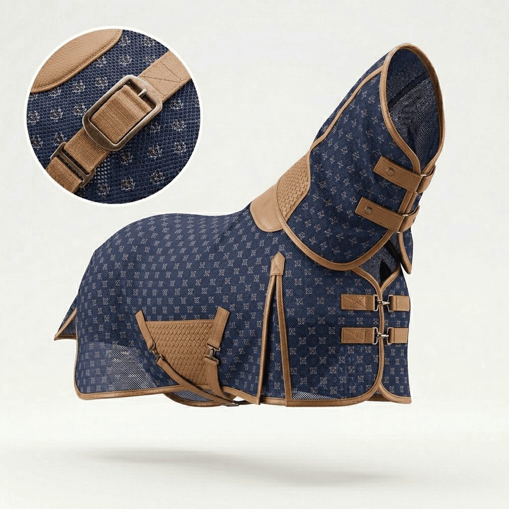 Custom navy horse fly sheet from a leading horse fly sheet manufacturer