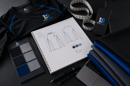 Sportswear design workspace flat lay