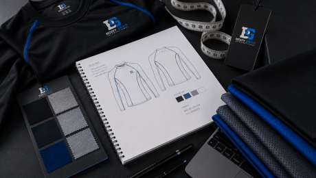 Sportswear design workspace flat lay